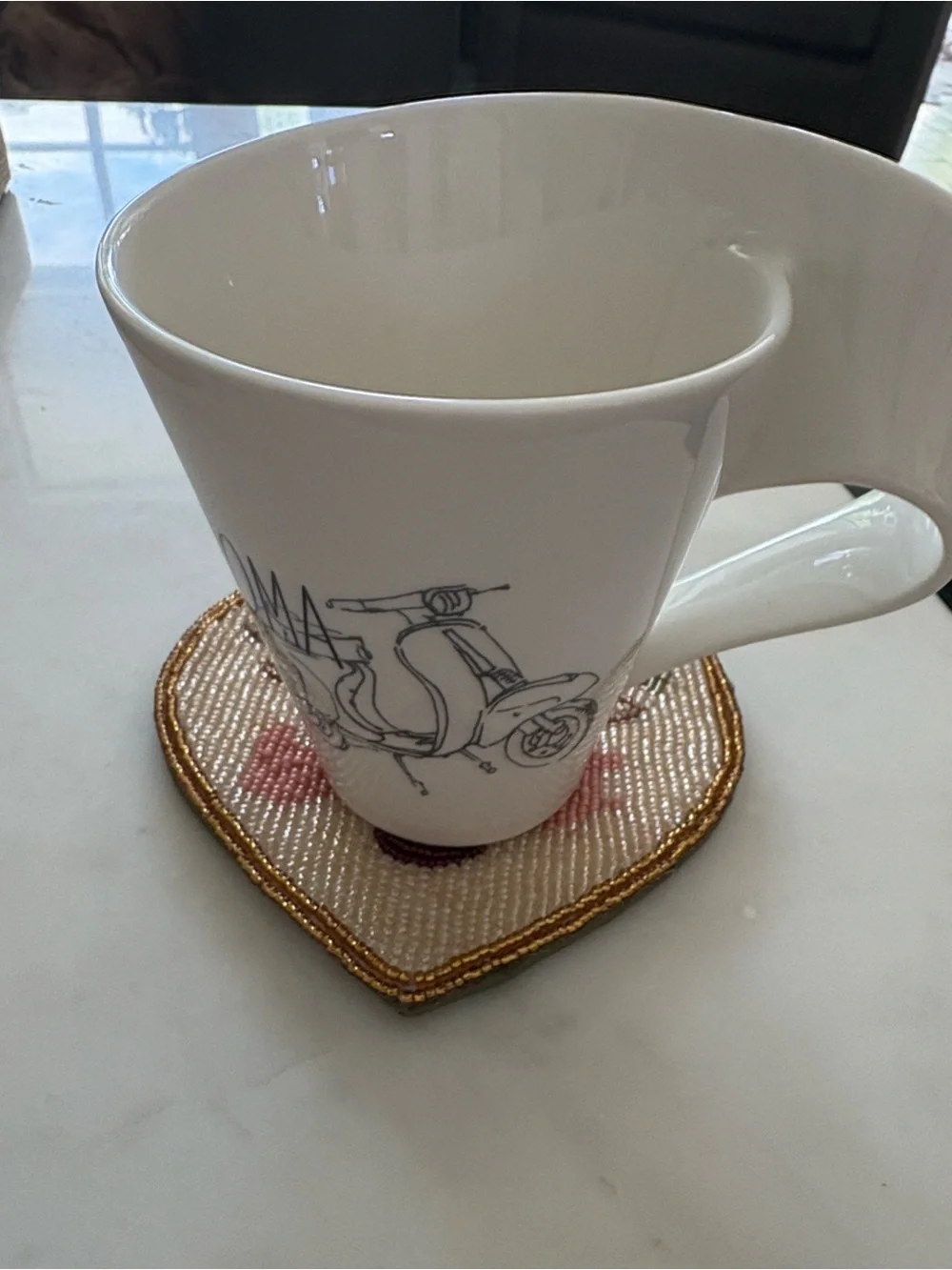 Anthropologie Beaded Heart Coaster Pink & Gold
